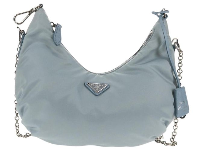 PRADA Borsa a Spalla con Catena Nylon Azzurro Chiaro Argento Auth 145974M Blu chiaro - vista 13