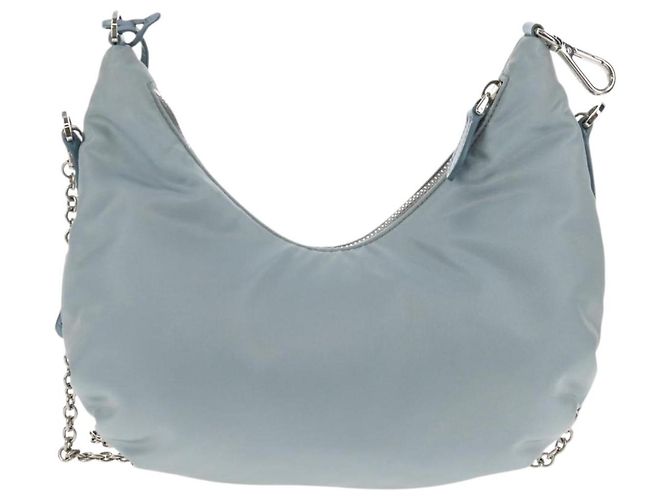 PRADA Borsa a Spalla con Catena Nylon Azzurro Chiaro Argento Auth 145974M Blu chiaro - vista 2