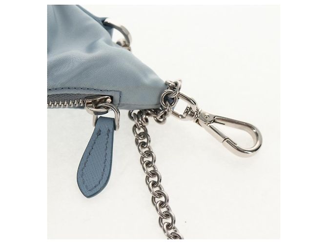 PRADA Borsa a Spalla con Catena Nylon Azzurro Chiaro Argento Auth 145974M Blu chiaro - vista 21