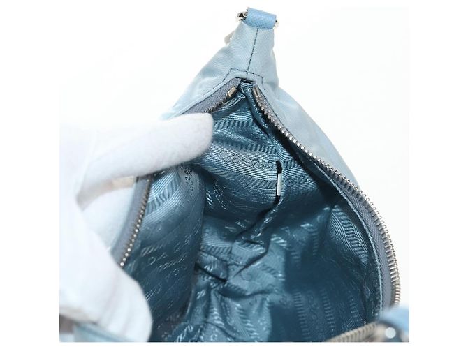 PRADA Borsa a Spalla con Catena Nylon Azzurro Chiaro Argento Auth 145974M Blu chiaro - vista 23