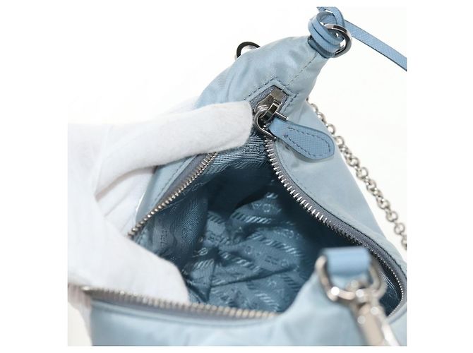 PRADA Borsa a Spalla con Catena Nylon Azzurro Chiaro Argento Auth 145974M Blu chiaro - vista 24