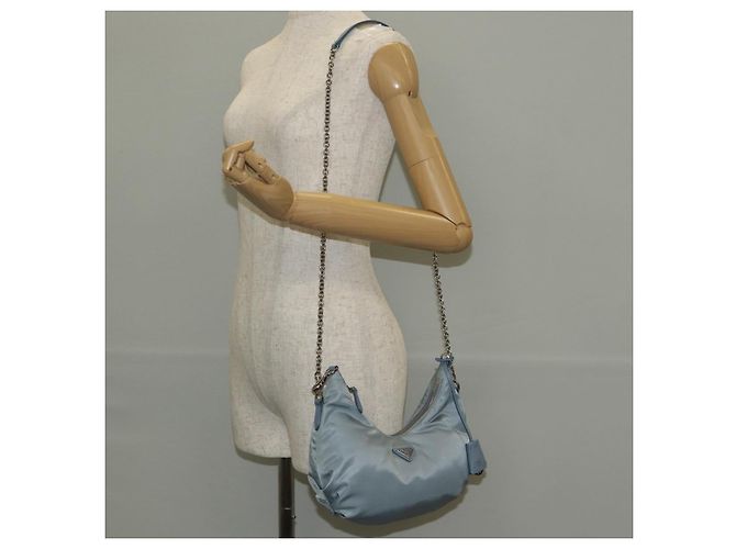 PRADA Borsa a Spalla con Catena Nylon Azzurro Chiaro Argento Auth 145974M Blu chiaro - vista 25
