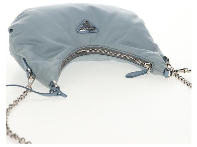 PRADA Borsa a Spalla con Catena Nylon Azzurro Chiaro Argento Auth 145974M Blu chiaro - vista 6