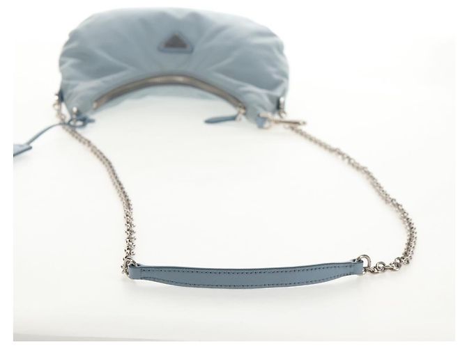 PRADA Borsa a Spalla con Catena Nylon Azzurro Chiaro Argento Auth 145974M Blu chiaro - vista 7