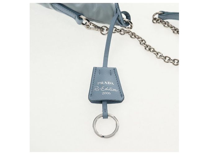PRADA Borsa a Spalla con Catena Nylon Azzurro Chiaro Argento Auth 145974M Blu chiaro - vista 9