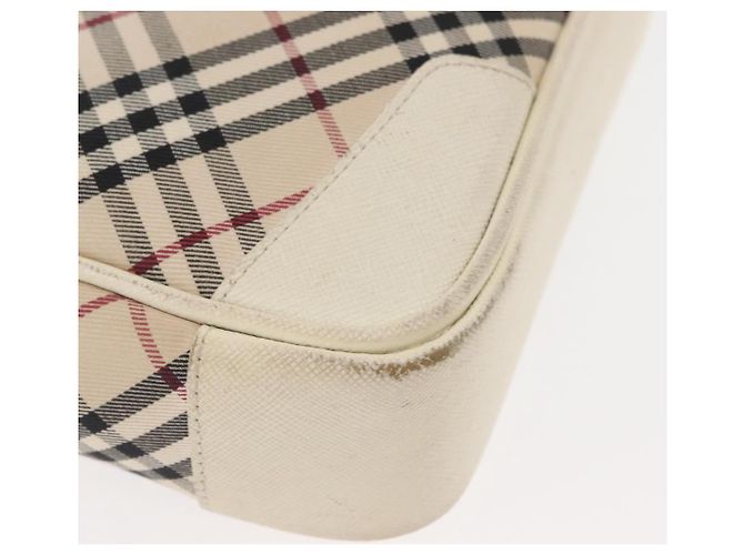 Burberry Bolsa de Ombro Nova Check em Lona Bege e Branca Auth BA6890 Branco - vista 10
