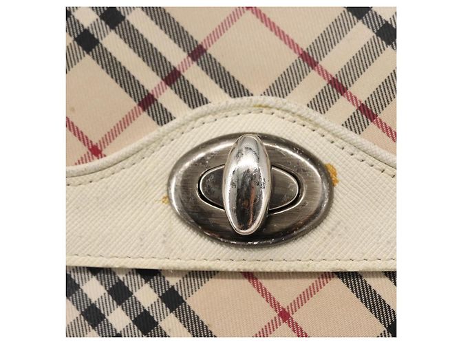 Burberry Bolsa de Ombro Nova Check em Lona Bege e Branca Auth BA6890 Branco - vista 11
