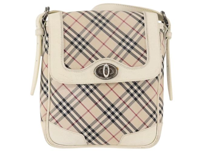 Burberry Bolsa de Ombro Nova Check em Lona Bege e Branca Auth BA6890 Branco - vista 13