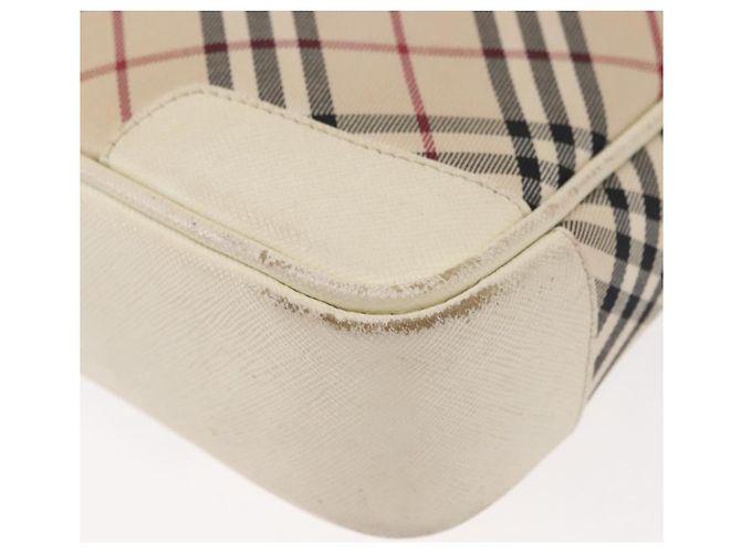 Burberry Bolsa de Ombro Nova Check em Lona Bege e Branca Auth BA6890 Branco - vista 14