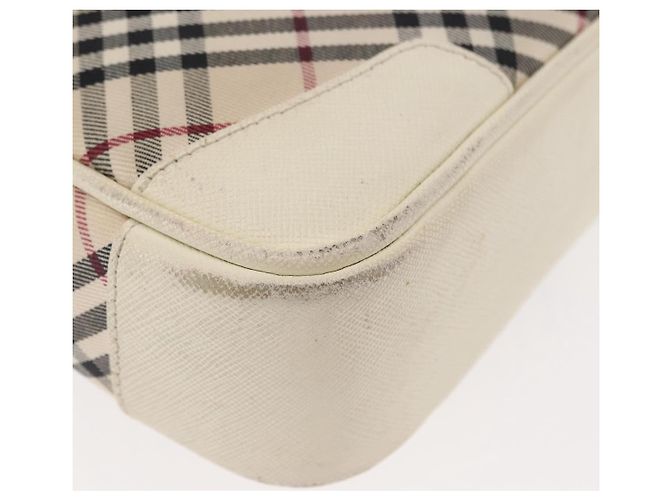 Burberry Bolsa de Ombro Nova Check em Lona Bege e Branca Auth BA6890 Branco - vista 15
