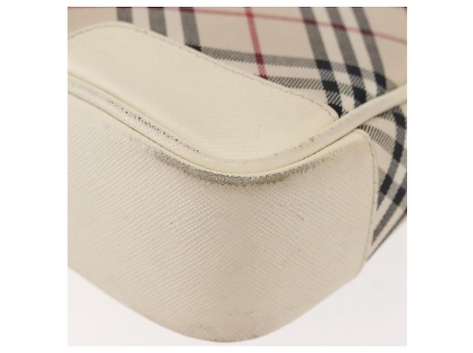 Burberry Bolsa de Ombro Nova Check em Lona Bege e Branca Auth BA6890 Branco - vista 16