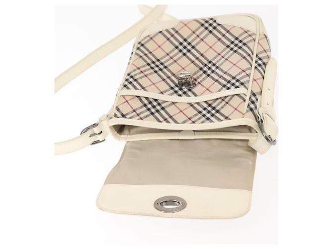 Burberry Bolsa de Ombro Nova Check em Lona Bege e Branca Auth BA6890 Branco - vista 17