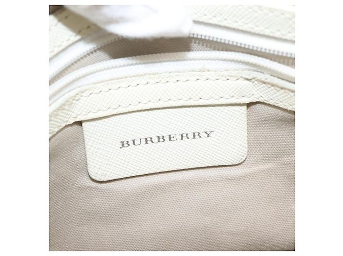 Burberry Bolsa de Ombro Nova Check em Lona Bege e Branca Auth BA6890 Branco - vista 18