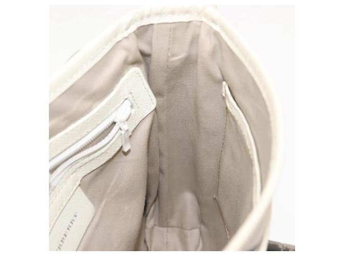 Burberry Bolsa de Ombro Nova Check em Lona Bege e Branca Auth BA6890 Branco - vista 19