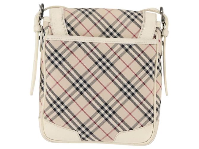 Burberry Bolsa de Ombro Nova Check em Lona Bege e Branca Auth BA6890 Branco - vista 2