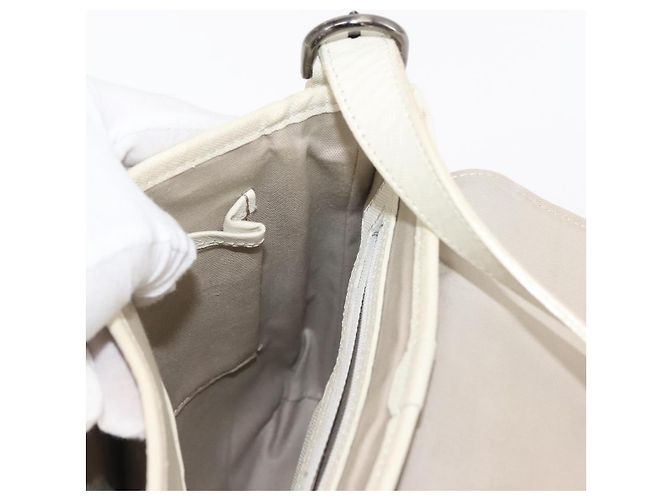 Burberry Bolsa de Ombro Nova Check em Lona Bege e Branca Auth BA6890 Branco - vista 20