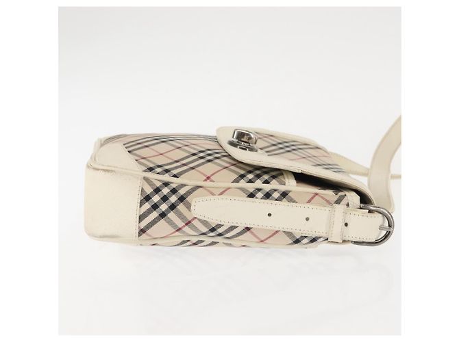 Burberry Bolsa de Ombro Nova Check em Lona Bege e Branca Auth BA6890 Branco - vista 4