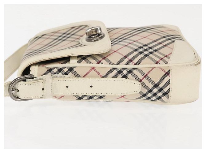 Burberry Bolsa de Ombro Nova Check em Lona Bege e Branca Auth BA6890 Branco - vista 5