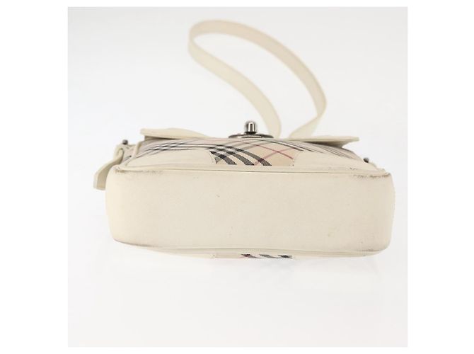 Burberry Bolsa de Ombro Nova Check em Lona Bege e Branca Auth BA6890 Branco - vista 6