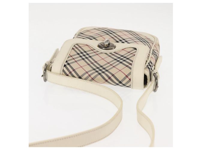 Burberry Bolsa de Ombro Nova Check em Lona Bege e Branca Auth BA6890 Branco - vista 7