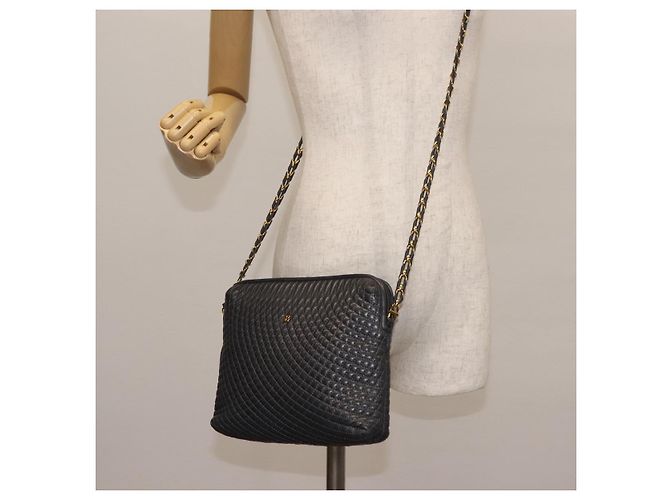 BALLY Borsa a Spalla a Catena in Pelle Nera Auth 145489 Nero - vista 21