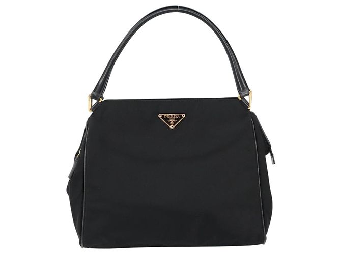 PRADA Borsa a mano in nylon nero e oro Auth 151341 D'oro - vista 13