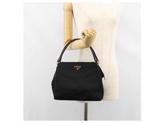 PRADA Borsa a mano in nylon nero e oro Auth 151341 D'oro - vista 24