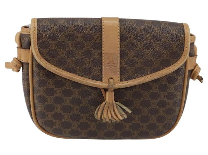 Céline Borsa a Spalla in Tela Macadam CELINE in Pelle PVC Marrone Oro Auth BA8390 D'oro - vista 13