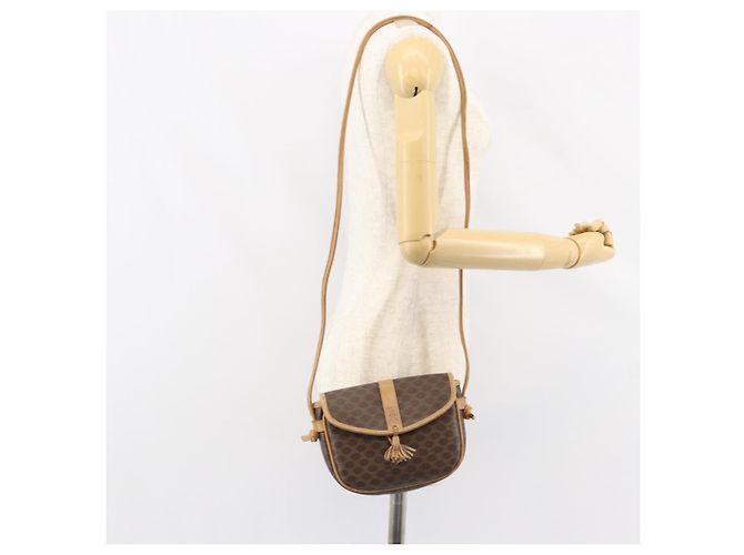 Céline Borsa a Spalla in Tela Macadam CELINE in Pelle PVC Marrone Oro Auth BA8390 D'oro - vista 24