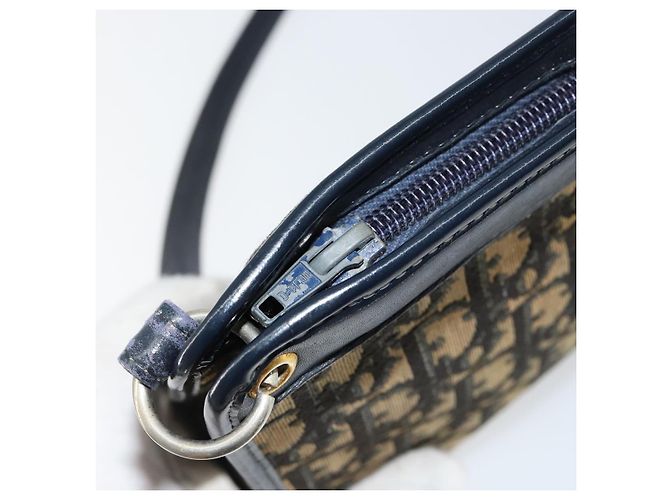 Borsa a Spalla in Tela Trotter Christian Dior Blu Navy Oro Auth 154328 D'oro - vista 10