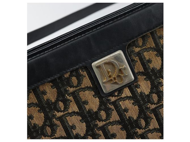 Borsa a Spalla in Tela Trotter Christian Dior Blu Navy Oro Auth 154328 D'oro - vista 17
