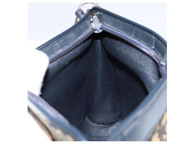 Borsa a Spalla in Tela Trotter Christian Dior Blu Navy Oro Auth 154328 D'oro - vista 18