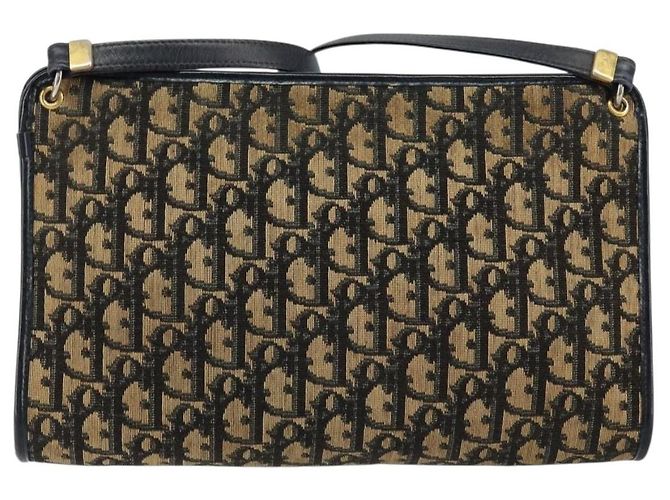 Borsa a Spalla in Tela Trotter Christian Dior Blu Navy Oro Auth 154328 D'oro - vista 2