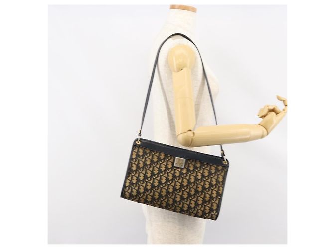 Borsa a Spalla in Tela Trotter Christian Dior Blu Navy Oro Auth 154328 D'oro - vista 20