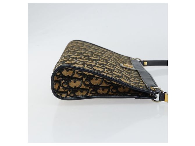 Borsa a Spalla in Tela Trotter Christian Dior Blu Navy Oro Auth 154328 D'oro - vista 3