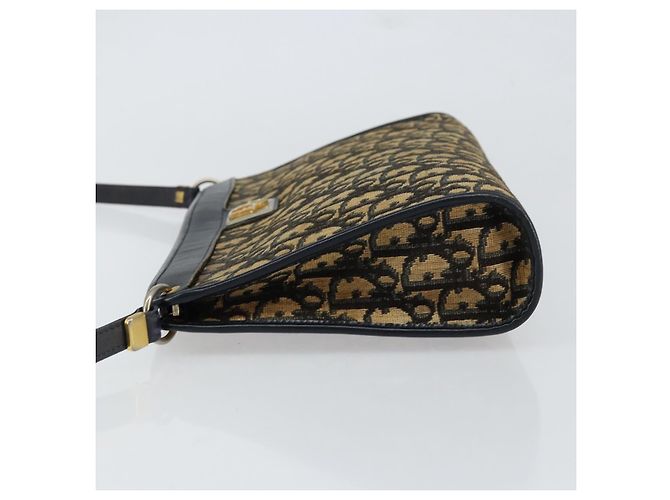Borsa a Spalla in Tela Trotter Christian Dior Blu Navy Oro Auth 154328 D'oro - vista 4