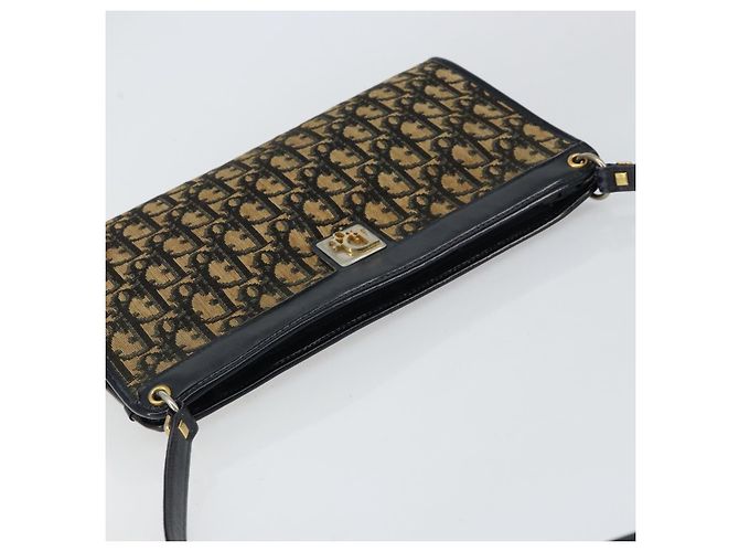 Borsa a Spalla in Tela Trotter Christian Dior Blu Navy Oro Auth 154328 D'oro - vista 6