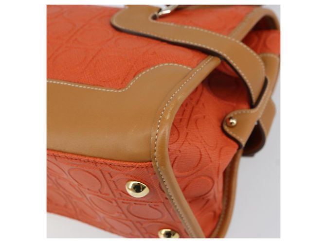 Salvatore Ferragamo Borsa a Spalla Gancini in PVC Pelle Arancione Oro Auth ka357 D'oro - vista 16