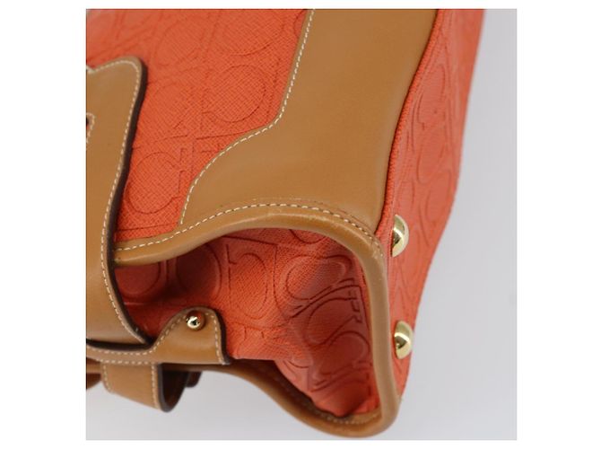 Salvatore Ferragamo Borsa a Spalla Gancini in PVC Pelle Arancione Oro Auth ka357 D'oro - vista 17