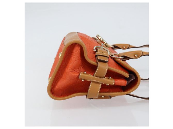 Salvatore Ferragamo Borsa a Spalla Gancini in PVC Pelle Arancione Oro Auth ka357 D'oro - vista 3