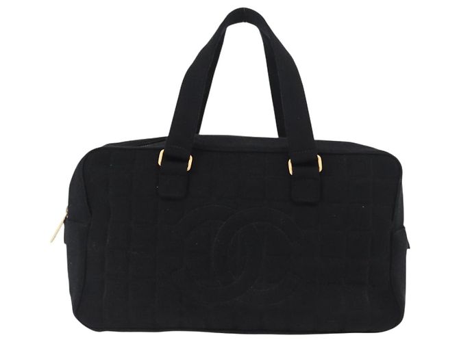 CHANEL Choco Bar Handtasche aus Baumwolle Schwarz Gold CC Auth ka339 Golden - Ansicht 13