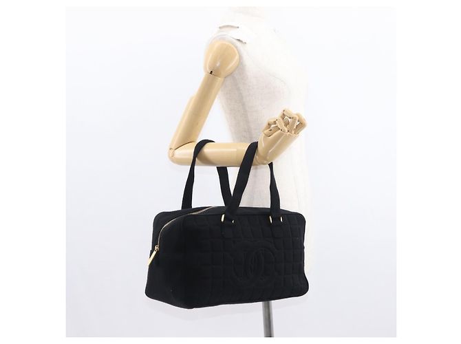 CHANEL Choco Bar Handtasche aus Baumwolle Schwarz Gold CC Auth ka339 Golden - Ansicht 24
