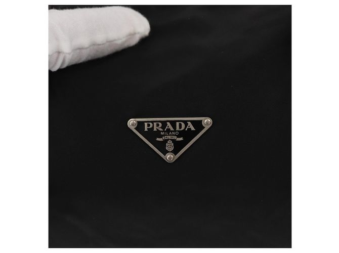 PRADA Borsa a mano in nylon nero argento Auth 153944 - vista 21
