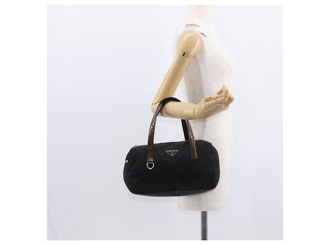 PRADA Borsa a mano in nylon nero argento Auth 153944 - vista 25