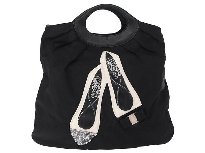 Borsa Vala in nylon e pelle Salvatore Ferragamo 2 in 1 Nero Argento Auth BA7673 - vista 13