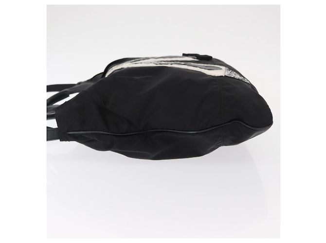 Borsa Vala in nylon e pelle Salvatore Ferragamo 2 in 1 Nero Argento Auth BA7673 - vista 4