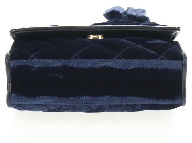 CHANEL Borsa a Catena Camelia Matelassé Velluto Blu Navy Oro CC Auth bs29963V D'oro - vista 10
