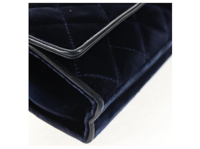 CHANEL Borsa a Catena Camelia Matelassé Velluto Blu Navy Oro CC Auth bs29963V D'oro - vista 11