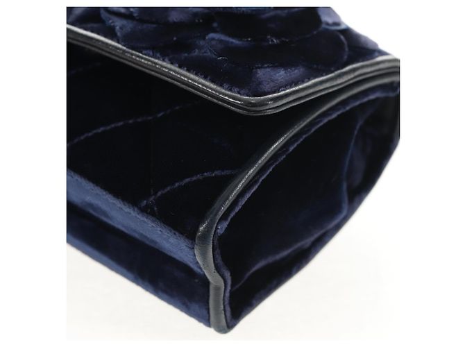 CHANEL Borsa a Catena Camelia Matelassé Velluto Blu Navy Oro CC Auth bs29963V D'oro - vista 12