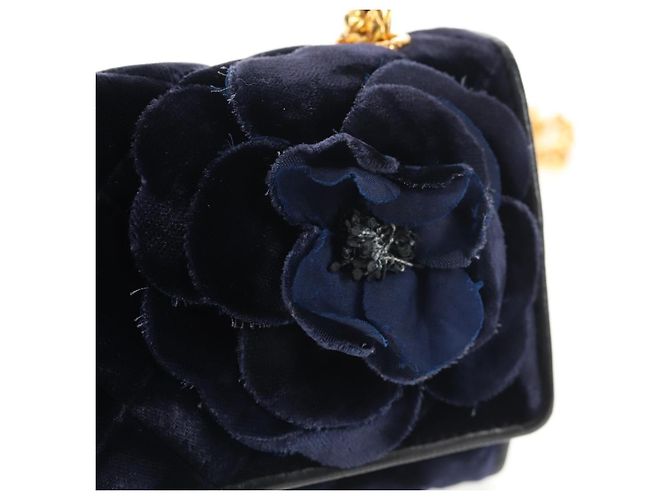 CHANEL Borsa a Catena Camelia Matelassé Velluto Blu Navy Oro CC Auth bs29963V D'oro - vista 15